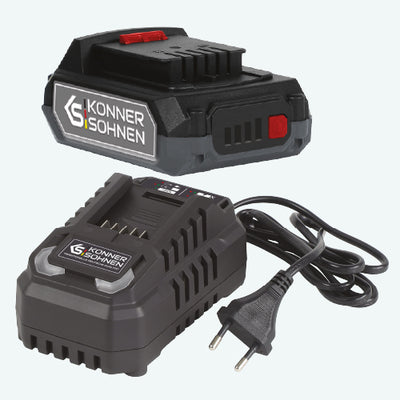 20V 2Ah Akku und 20V 2,4A Ladegerät im Lieferumfang