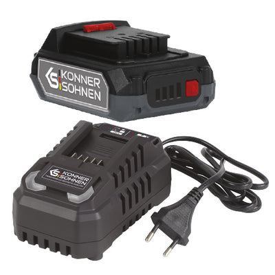 2.0 Ah battery and 2.4 A charger included