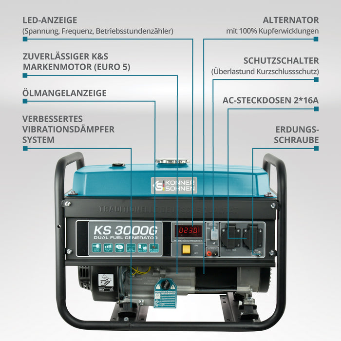 LPG/Benzin-Generator "Könner & Söhnen" KS 3000G