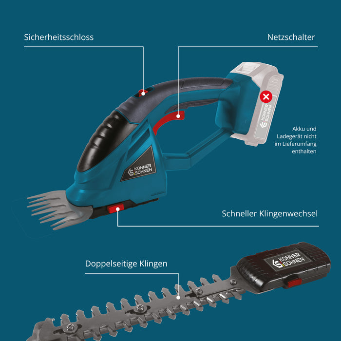 Akku-Gras- und Heckenschere 2 in 1 mit Verlängerungsgriff KS SHT-20V + Extension Pole