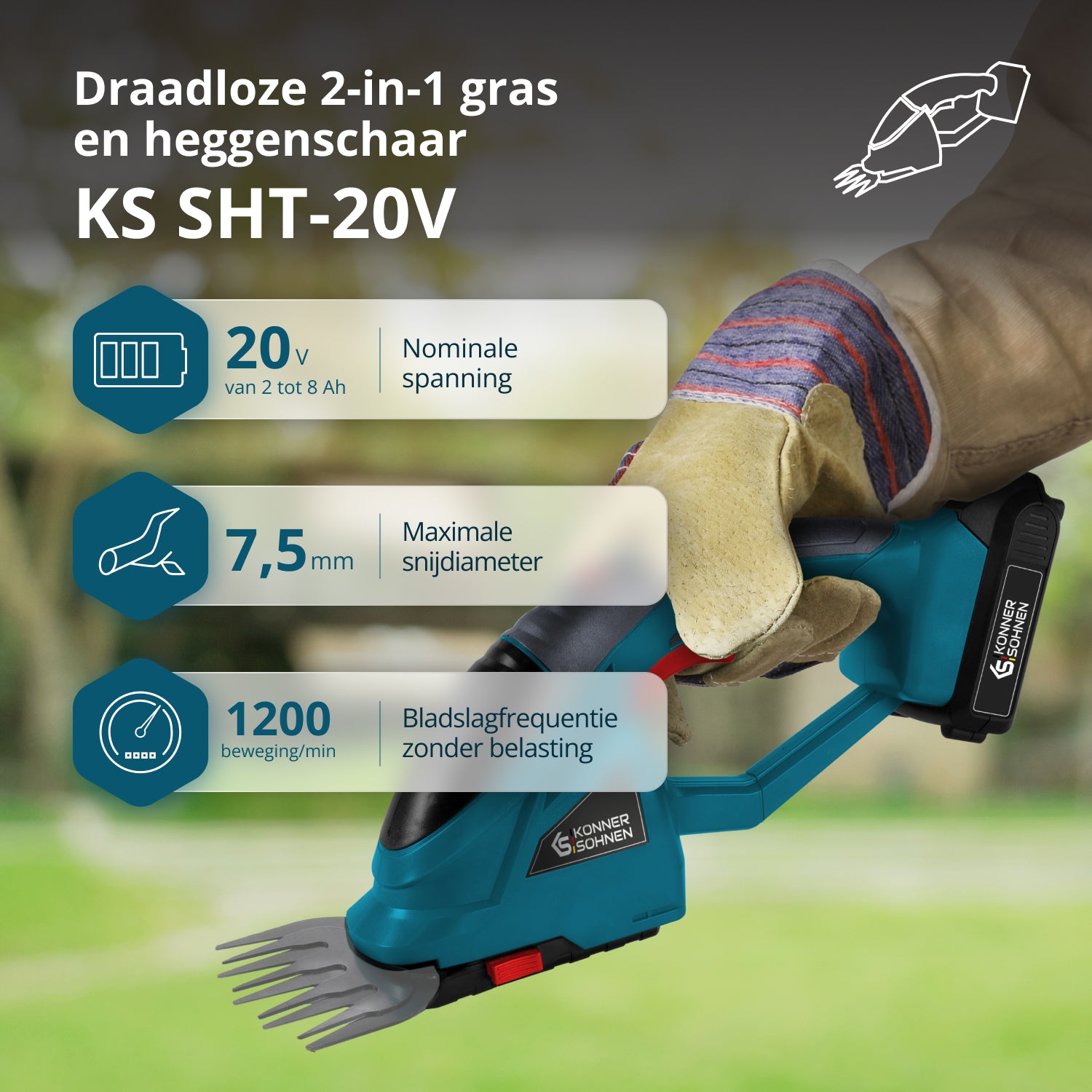 Snoerloze 2 in 1 Grasmaai- en Heggenschaar met Telescopische Verlengstok KS SHT-20V + Extension Pole