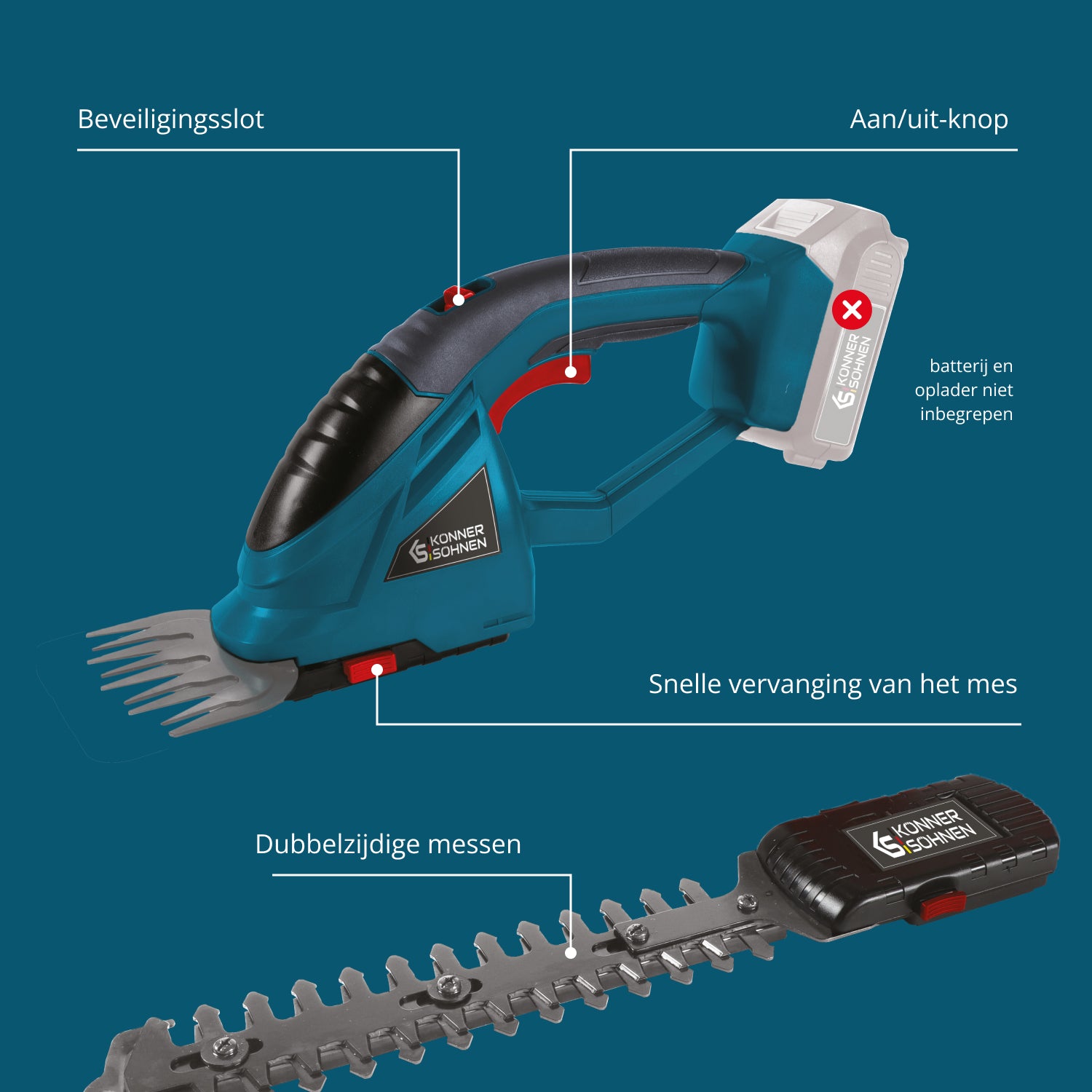 Snoerloze 2 in 1 Grasmaai- en Heggenschaar met Telescopische Verlengstok KS SHT-20V + Extension Pole