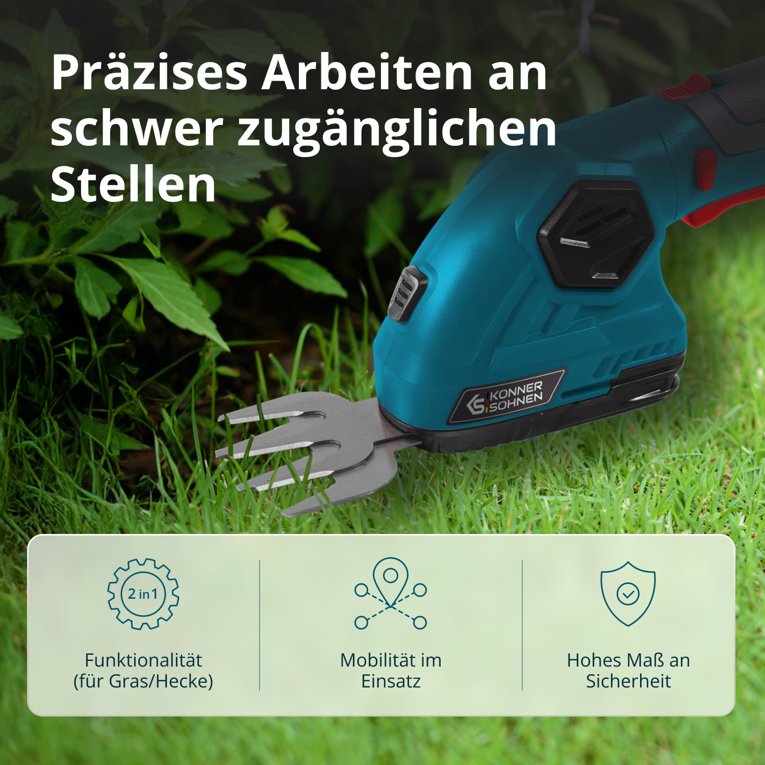 Akku-Gras- und Heckenschere 2 in 1 mit Verlängerungsgriff KS SHT-8V + Extension Pole