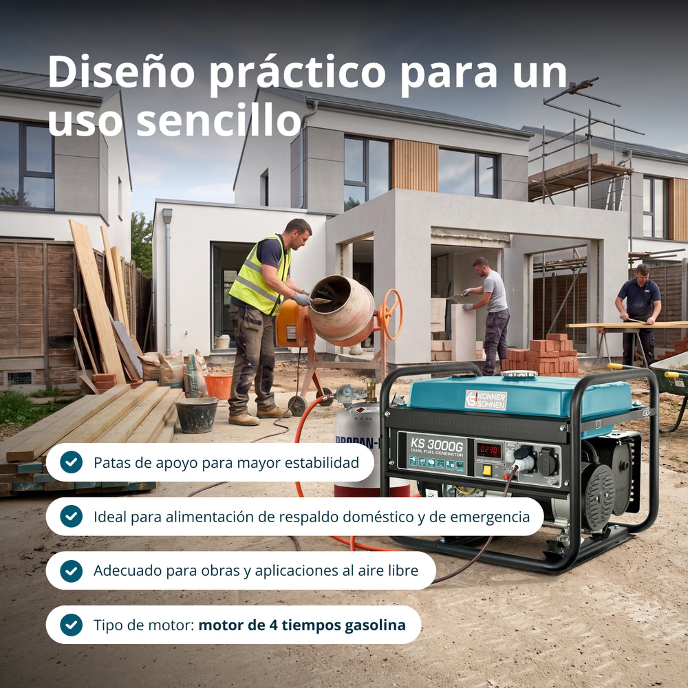 Generador híbrido de gasolina y gas "Könner & Söhnen" KS 3000G (Reacondicionado Excelente)