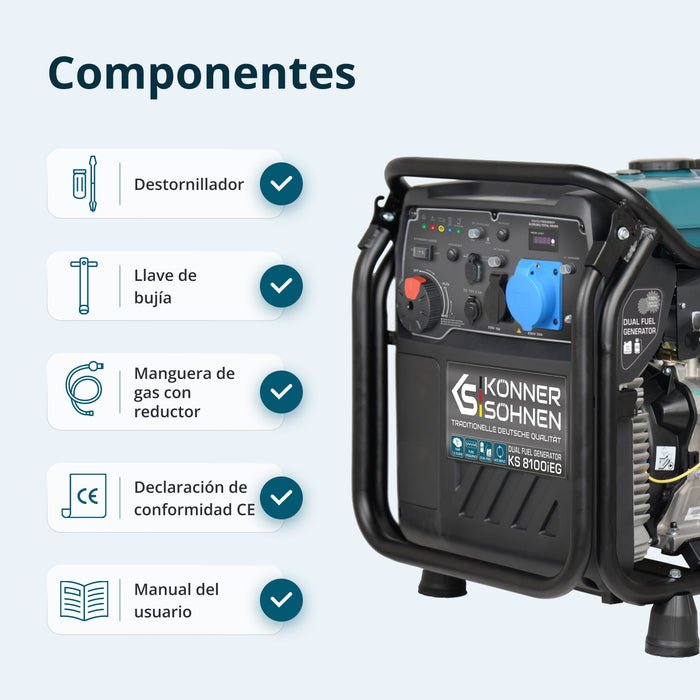 Generador inverter híbrido de gas/gasolina KS 8100iEG