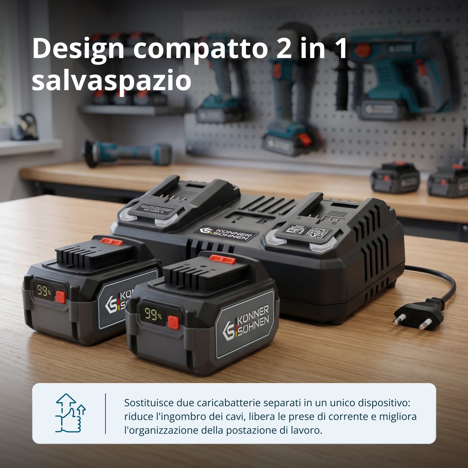 Caricabatterie doppio per batterie ricaricabili 20V KS C35A-2