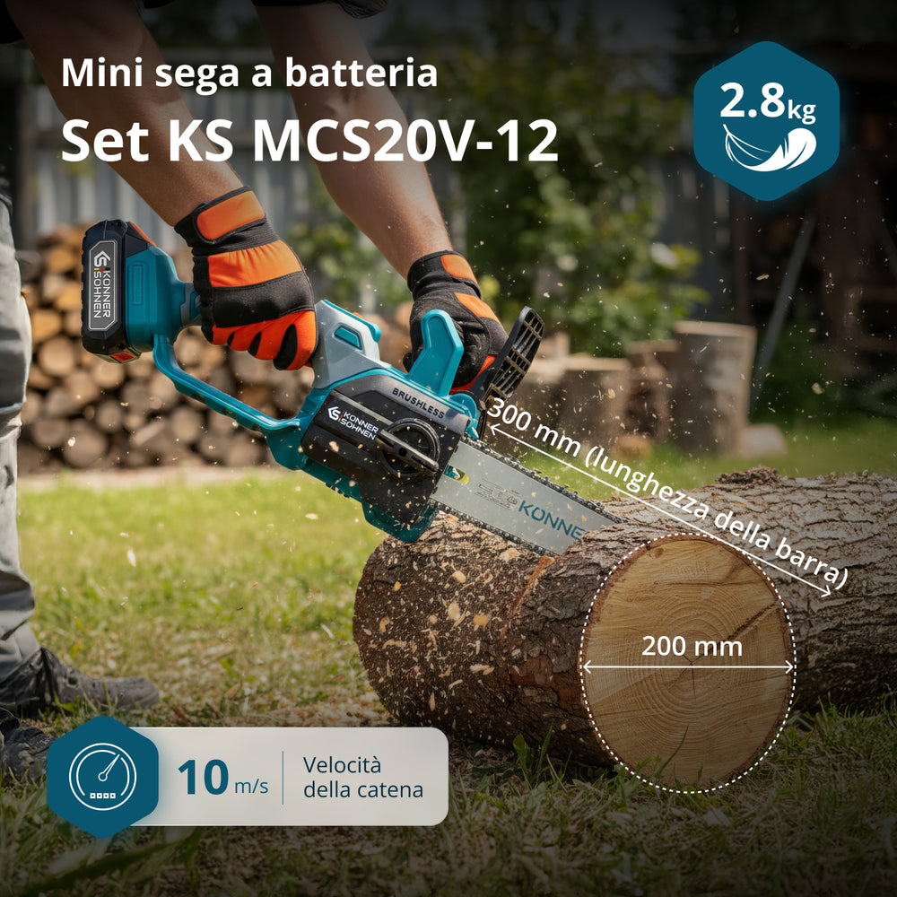 Motosega Mini a Batteria KS MCS20V-12 SET PLUS