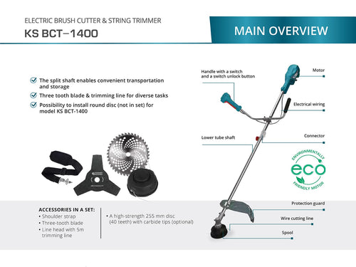 Elektrisk Röjsåg & Trimmer KS BCT-1400