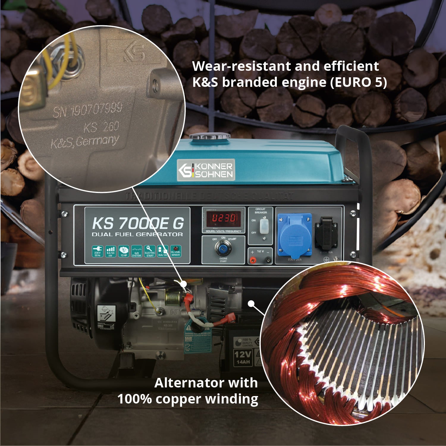 Gerador a GPL/Gasolina 'Könner & Söhnen' KS 7000E G