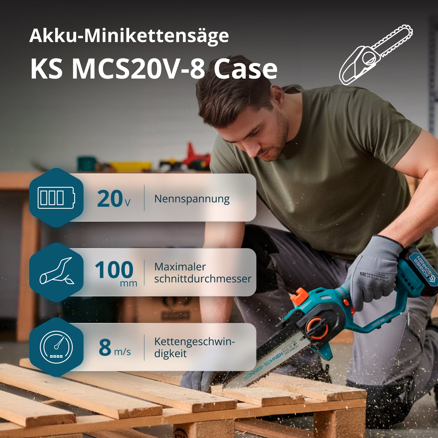 Akku-Mini-Kettensäge KS MCS20V-8 Case