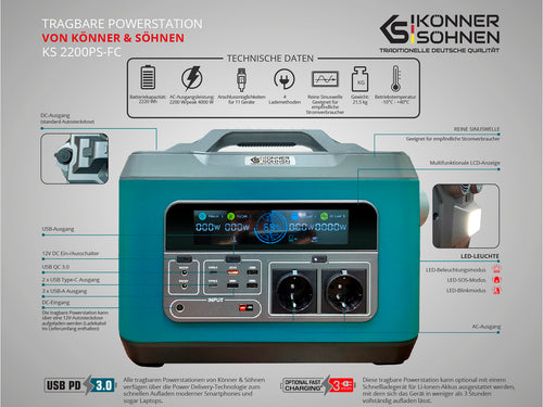 Kannettava virtalähde KS 2200PS-FC