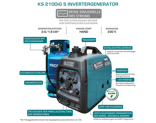 LPG/bensiini-invertterigeneraattori KS 2100iG S